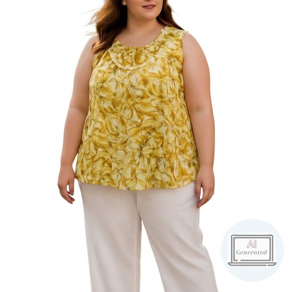 NEW Coldwater Creek Womens Floral Piped Shell Yellow Plus Size 1X - Picture 1 of 11